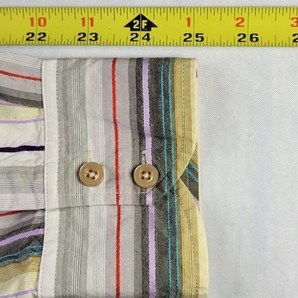 Tommy Bahama Button Down Shirt Size XL Silk Striped Contrast Cuff Chest Pocket - Picture 13 of 14